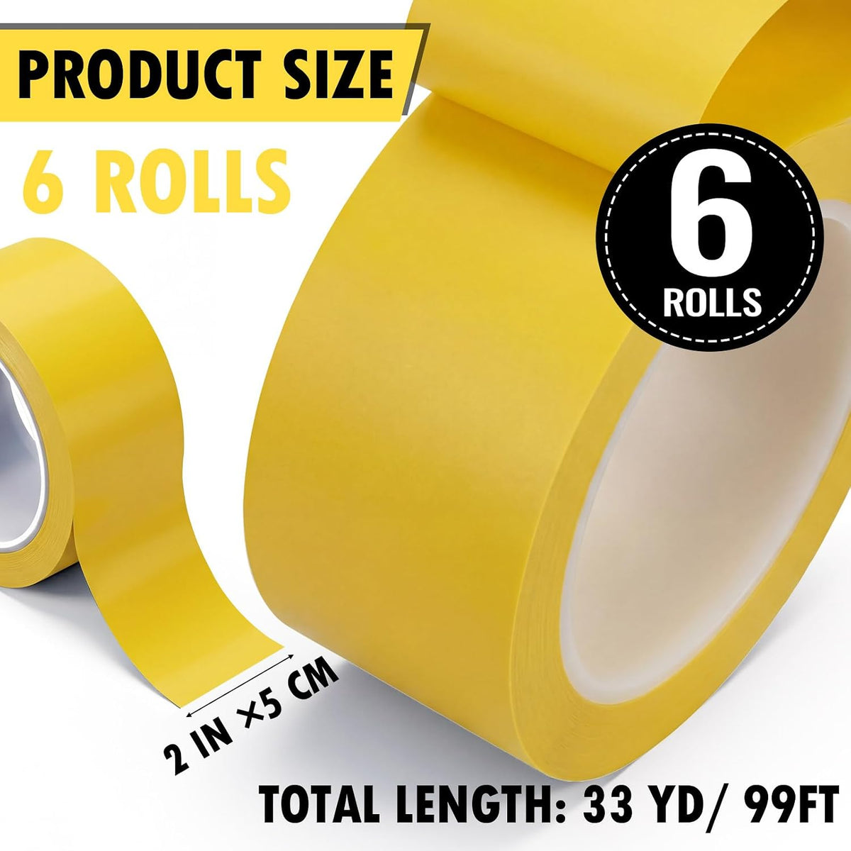 6 Rolls 2"x 33 Yds Yellow Floor Marking Tape and Dance Splicing Tape