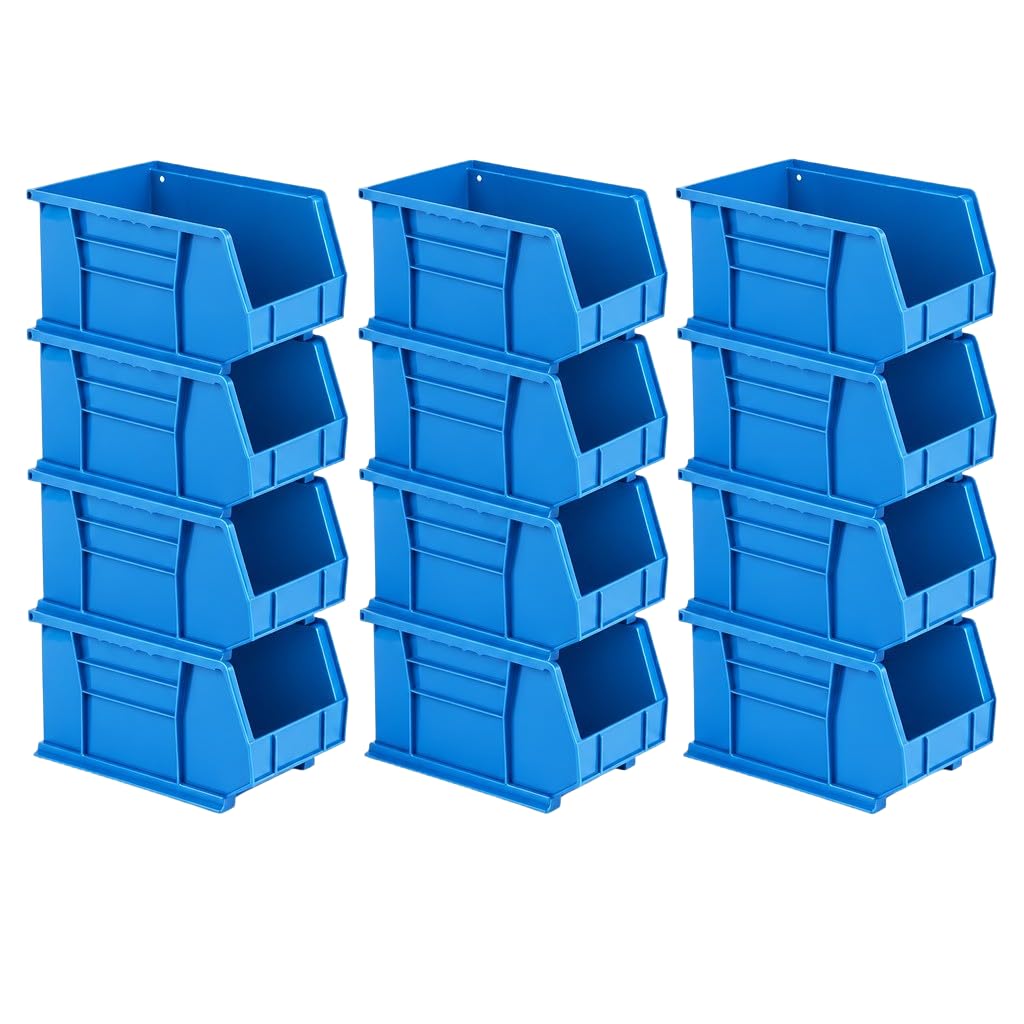 15" x 8" x 7" (12 Pack) Plastic Stackable Storage Bin, Hudson Blue