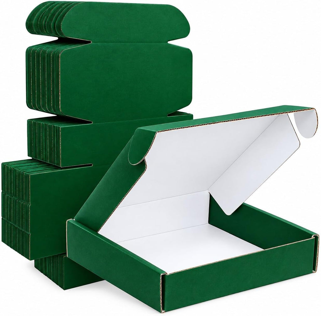 6x2x2" Green & White Corrugated Mailer Boxes for Shipping, 50 Pcs
