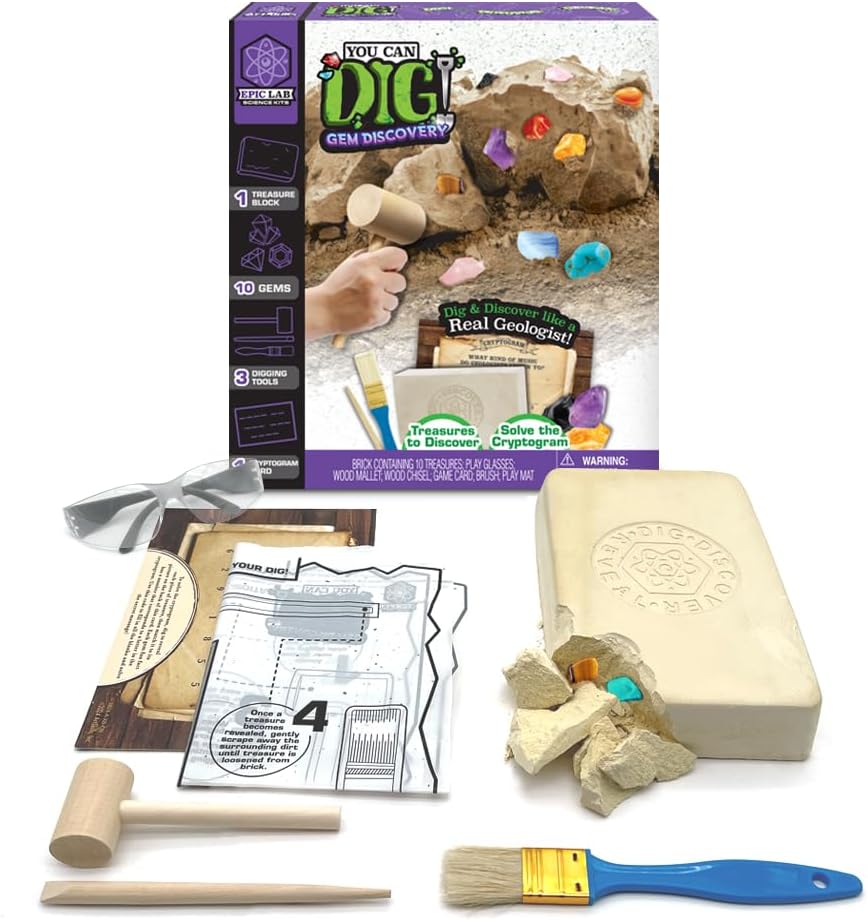 Gemstone Dig Kit for Kids with 10 Real Gemstones | Gem Digging Kit for Kids 8-12 STEM Science