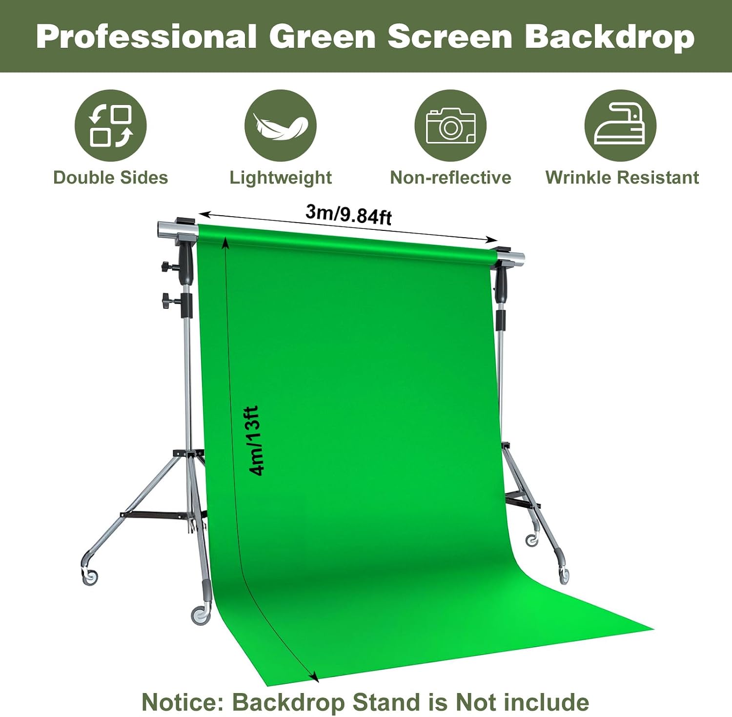 10X12ft Green Screen Backdrop for Photography | Chromakey Polyester Foldable Greenscreen Background,Green Screen