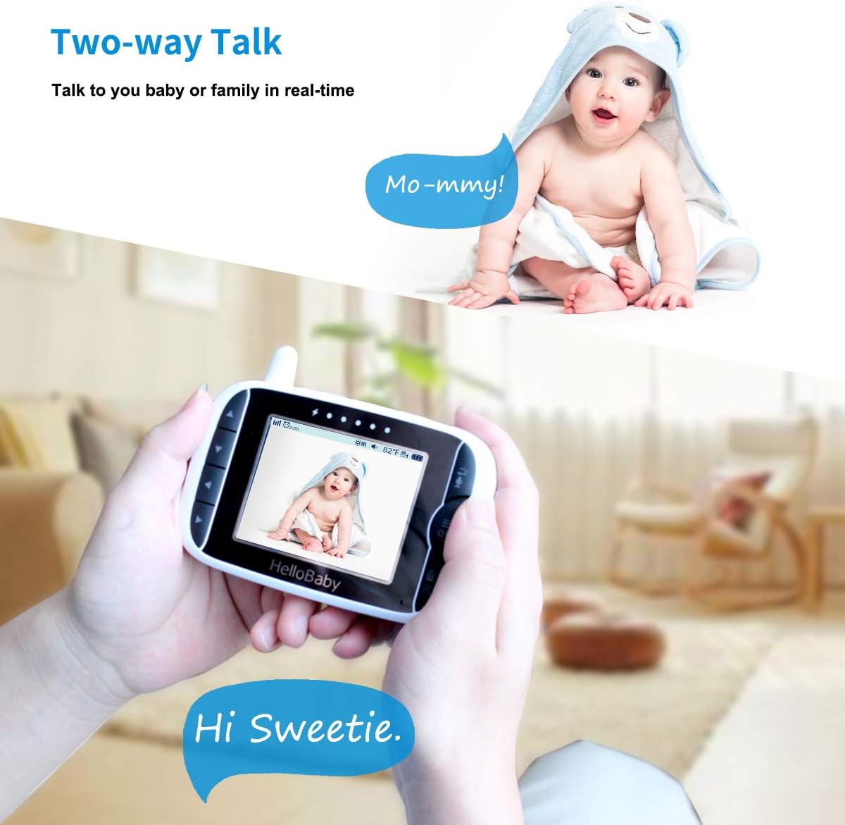Baby Monitor with 2 Cameras and Audio, No WiFi, 3.2" Screen | Infrared Night Vision, Remote Pan/Tilt/Zoom Camera, ECO