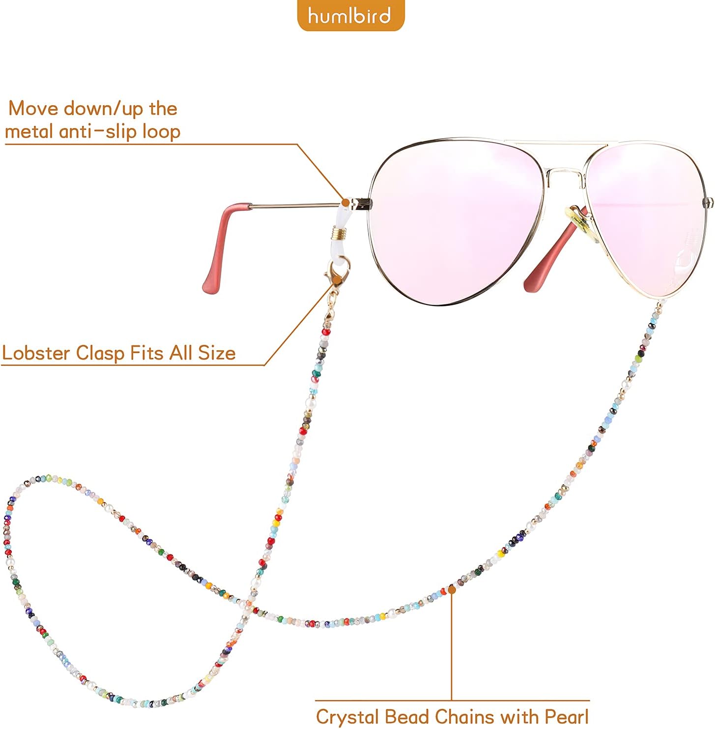 Mask Lanyard Eyeglasses Chain Healing Crystal Beaded Sunglasses Chains with Pearl for Women