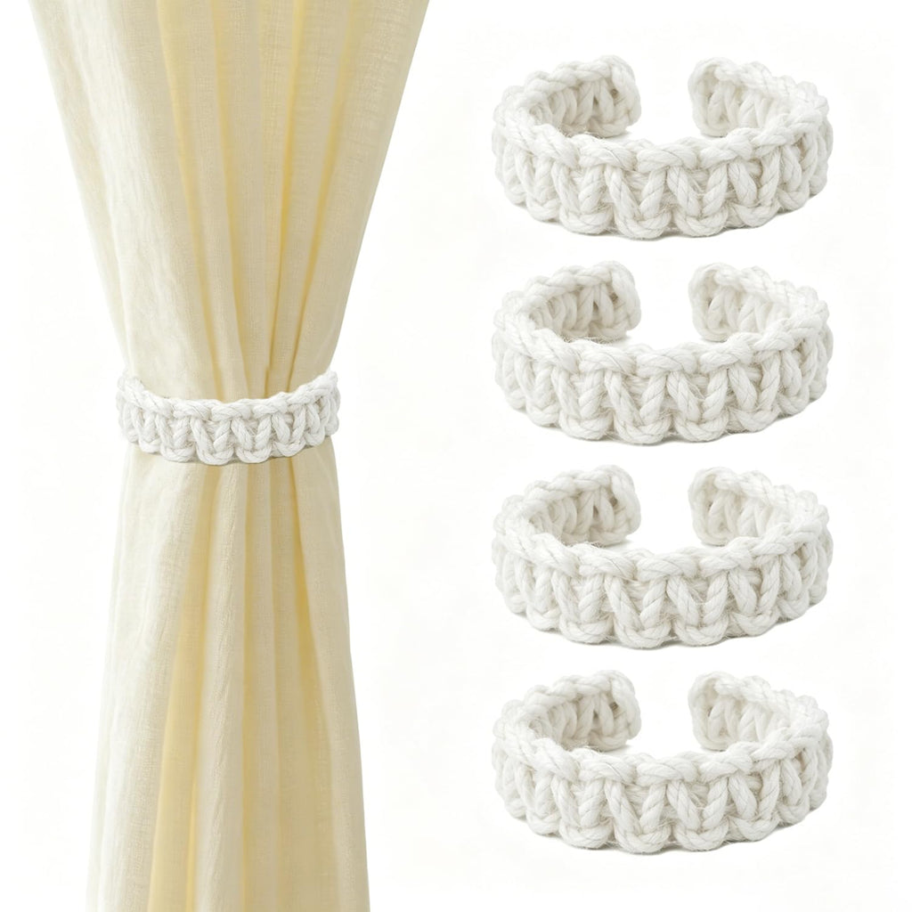4 Pack Braided Curtain Tiebacks, Boho Handmade Curtain Holdbacks