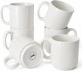 10 Oz Stackable White Coffee Mug, Porcelain Coffee Mugs Sets of 6, Coffee Cups with Handle for Specialty Coffee