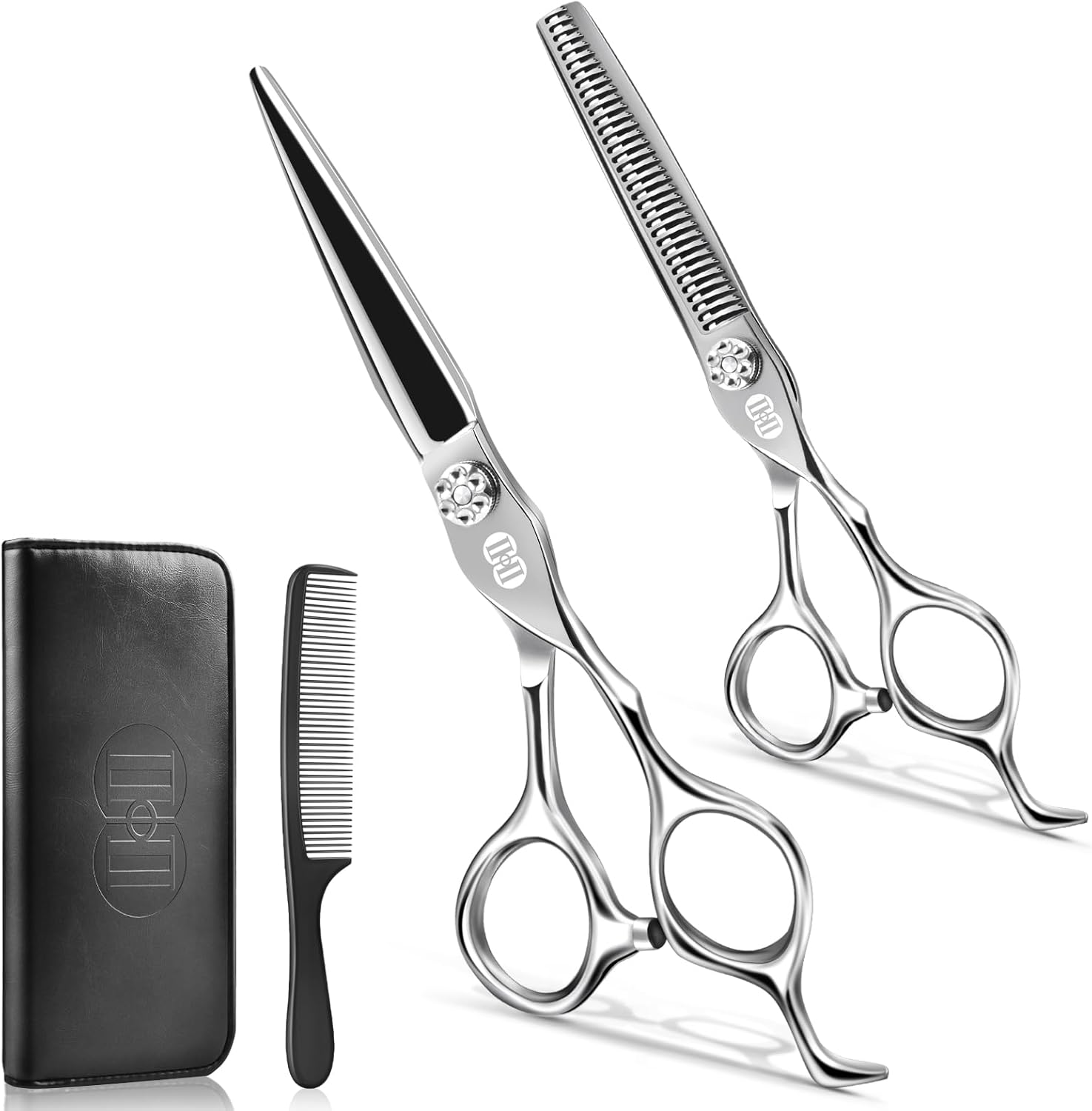 Professional Hair Cutting Scissors Kit, 440C 7″ Barber Shears Set | Pro Haircut Scissors Kit, Hairdressing Trimming