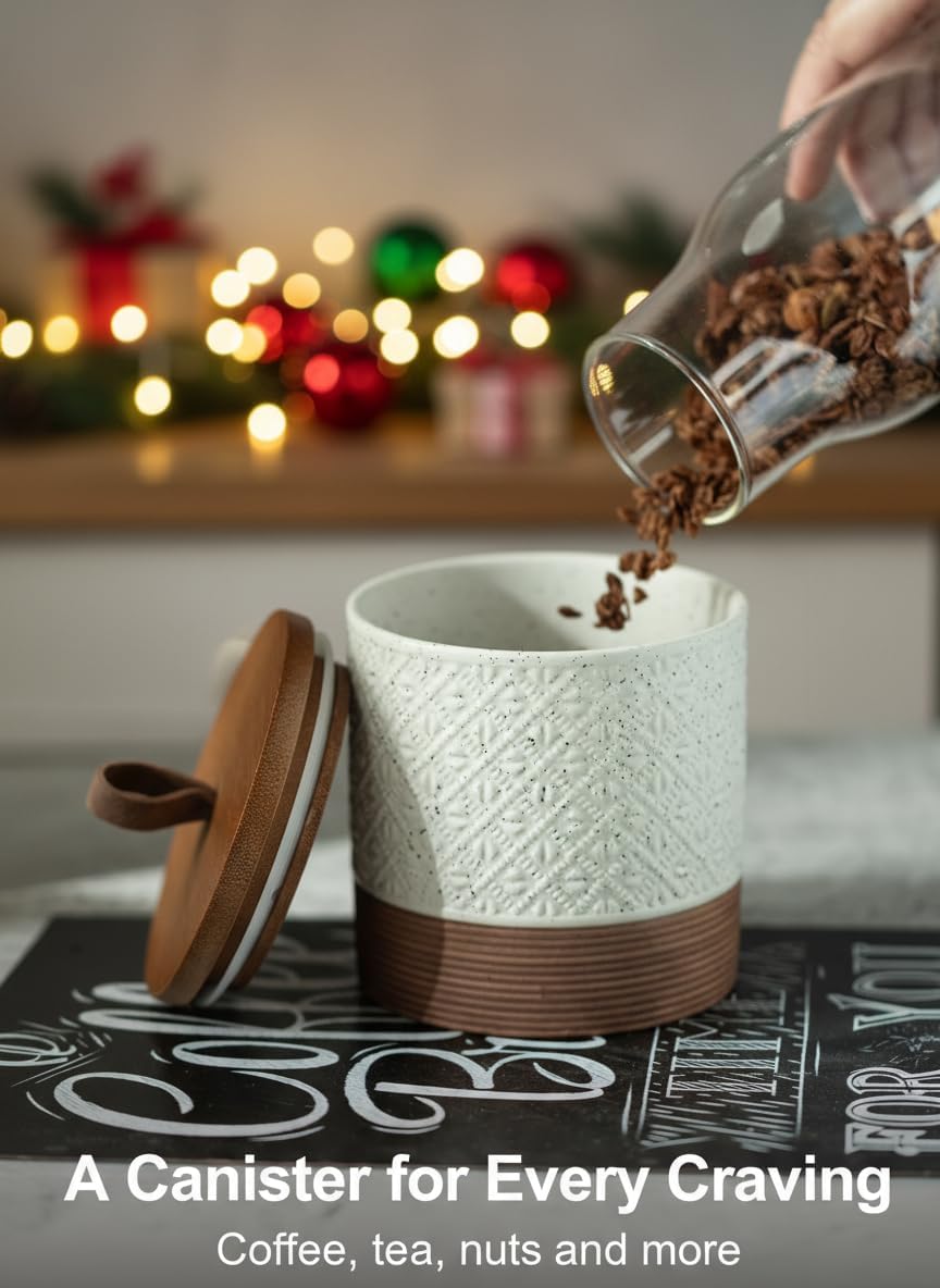 Ceramic Jar with Lid, Coffee Canisters with Airtight Lids Kitchen Food Storage Container for Spice Loose Leaf Tea