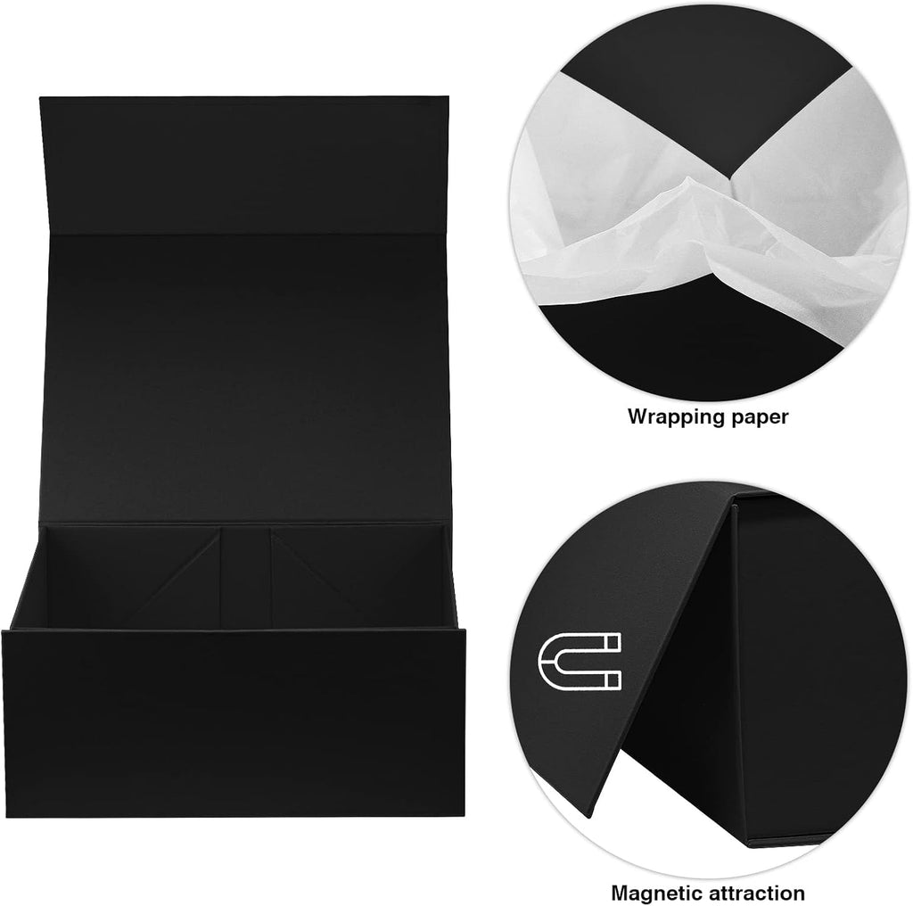 Black Gift Box with Lids 9X7X4 In Magnetic Closure for Presents 1Pack