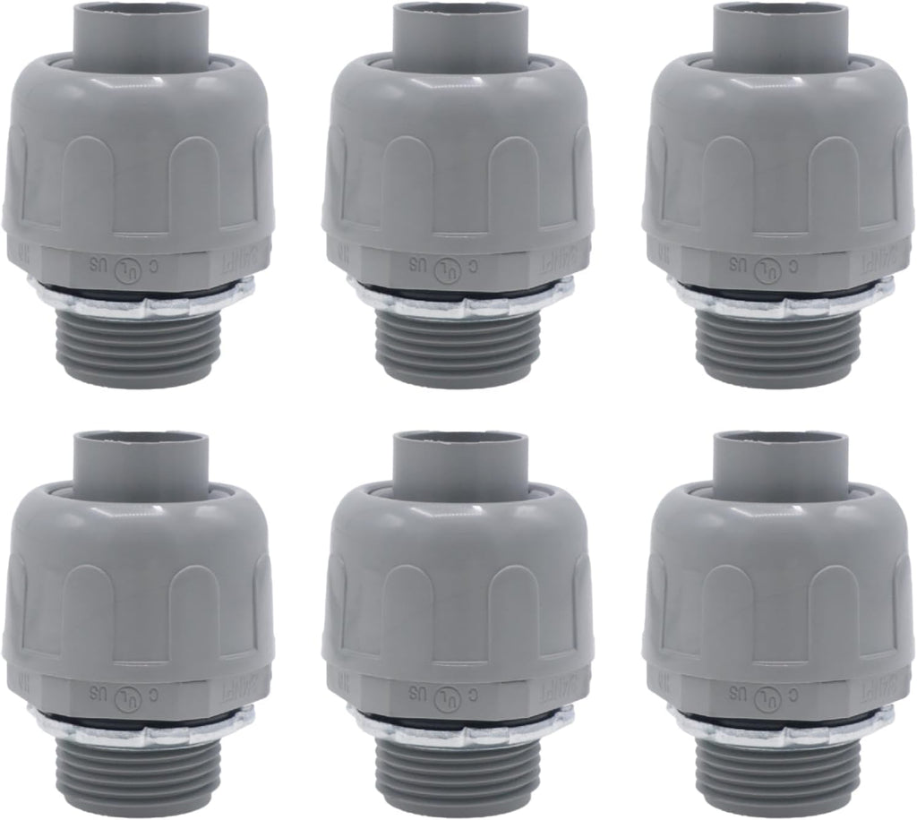 6-Pack 3/4 Inch Liquid Tight Conduit Connectors, Straight