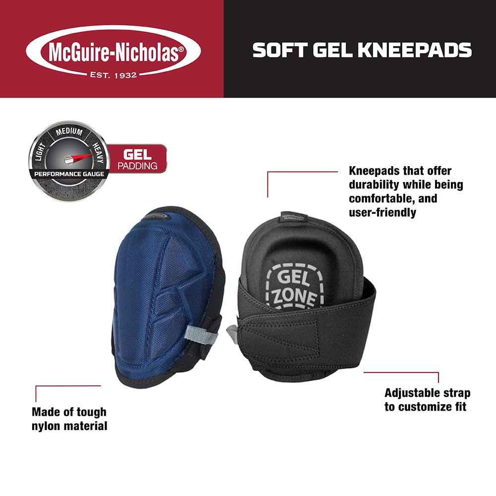 Gel Lite Flooring Pro Knee Pads, 1 Pair, Navy/Black | Flooring Knee Pads for Men and Women,Soft Gel Adjustable Knee