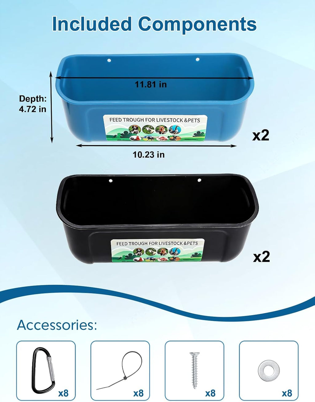 Duck Water Feeder,4 Pack Hanging Ducks Feeder and Ducks Waterer Set,Drake Fence Feed Trough with Clips, Poultry
