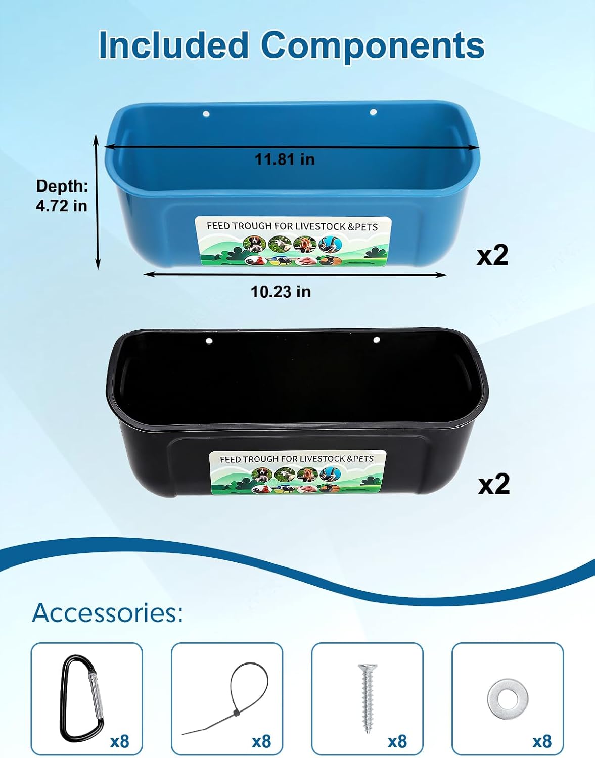 Duck Water Feeder,4 Pack Hanging Ducks Feeder and Ducks Waterer Set,Drake Fence Feed Trough with Clips, Poultry