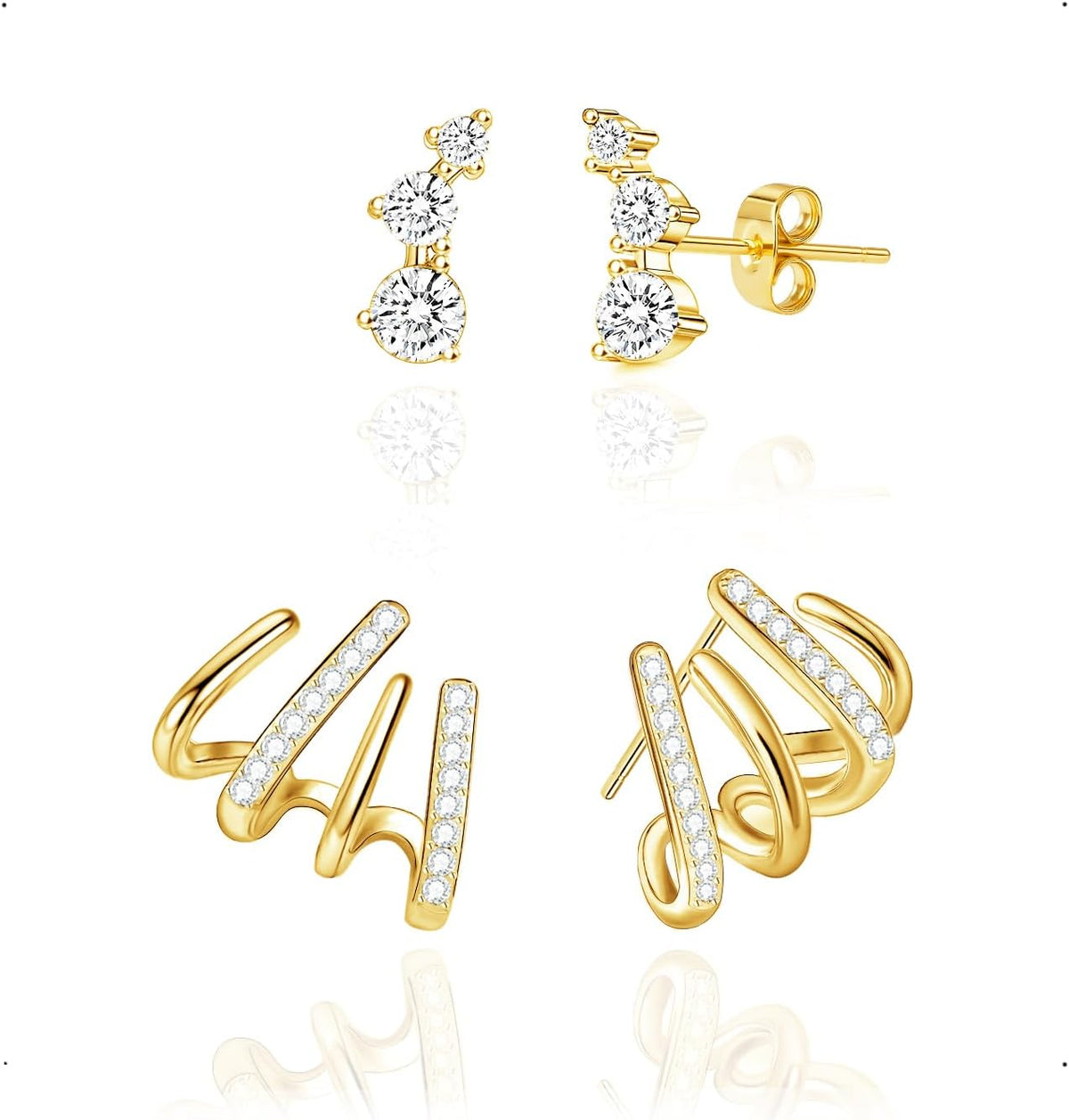 Earrings for Women Trendy 14K Gold Stud Earrings Claw Earring Dainty Simple Minimalist Gold Earring Hypoallergenic