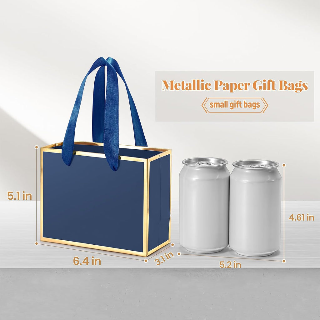 50 Pcs Metallic Paper Small Gift Bags with Handles & Tissue Paper