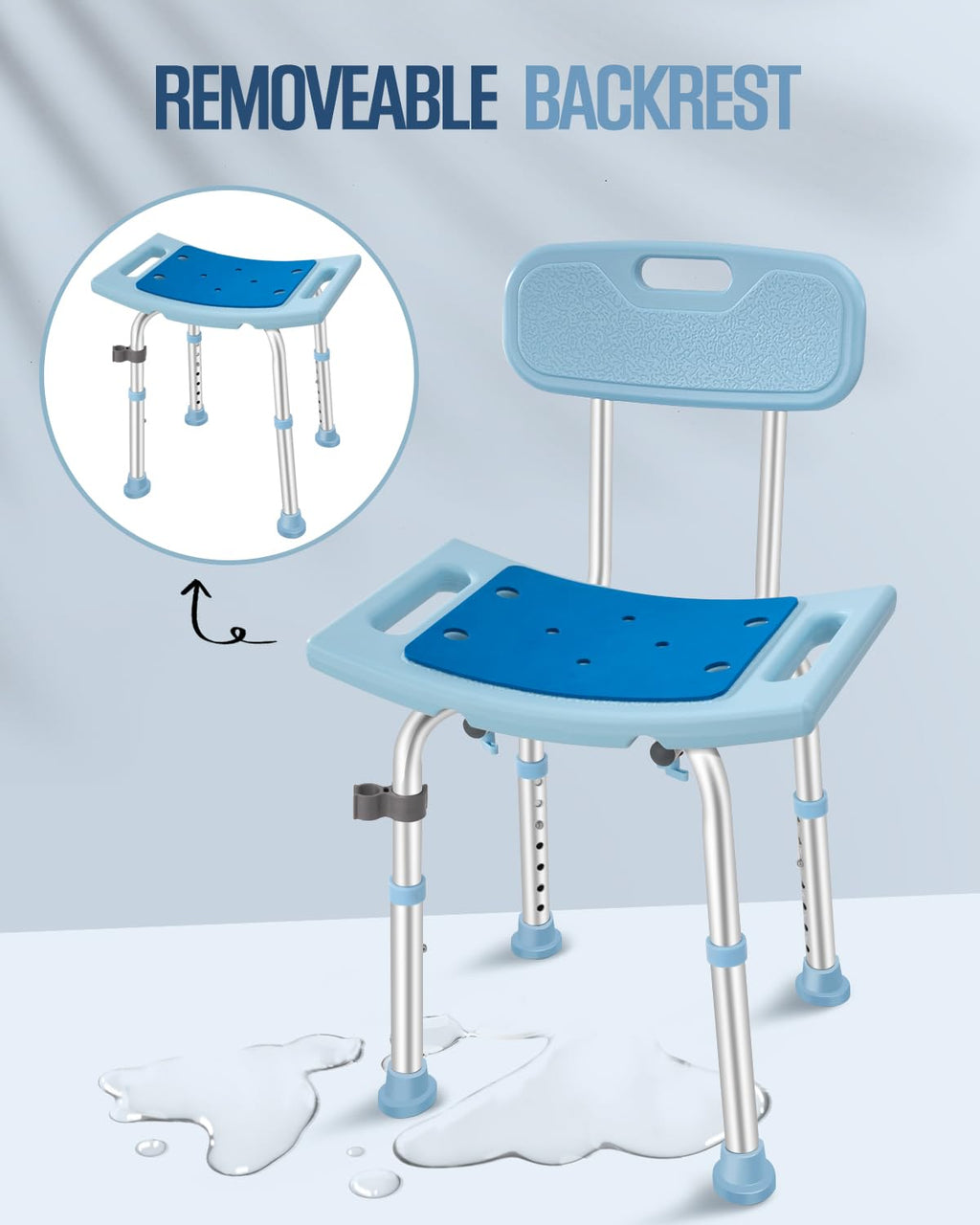Shower Chair for Inside Shower with Removable Back, Adjustable Shower Stool