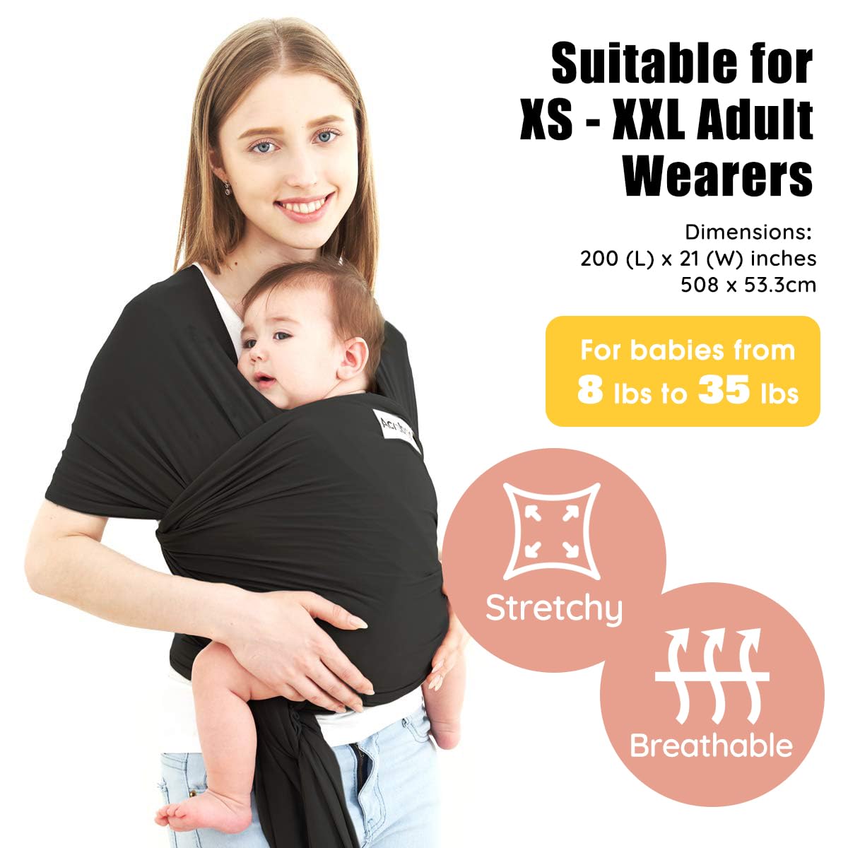 Baby Wrap Carrier,Hands Free Baby Carrier Sling,Lightweight,Breathable,Softness,Perfect for Newborn Infants and