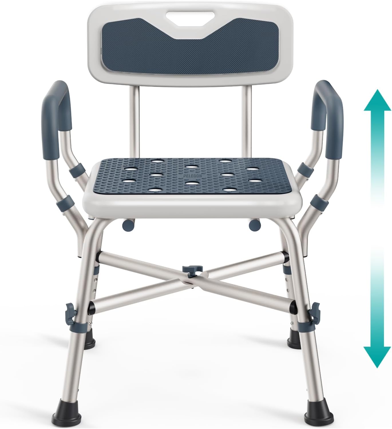 Shower Chair for Elderly and Disabled (450lb) with Padded Armrests and Back, Adjustable Height Shower Seat, Heavy