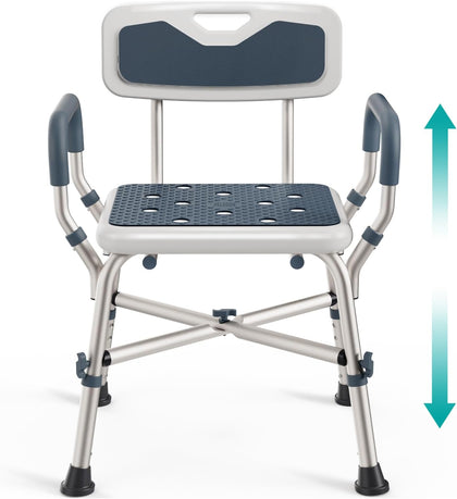 Shower Chair for Elderly and Disabled (450lb) with Padded Armrests and Back, Adjustable Height Shower Seat, Heavy