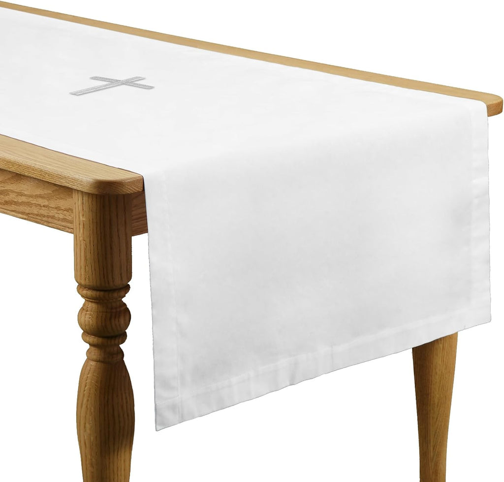 White Altar Cloth Communion Church Table Cloth, 62″ X 24″, Runner