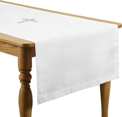 White Altar Cloth Communion Church Table Cloth, 62″ X 24″, Runner