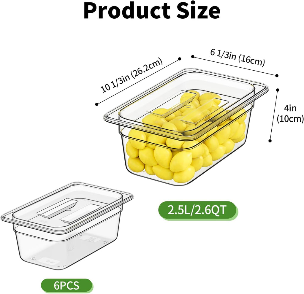 1/4 4'' 6 Pack Plastic Food Pans With Lids