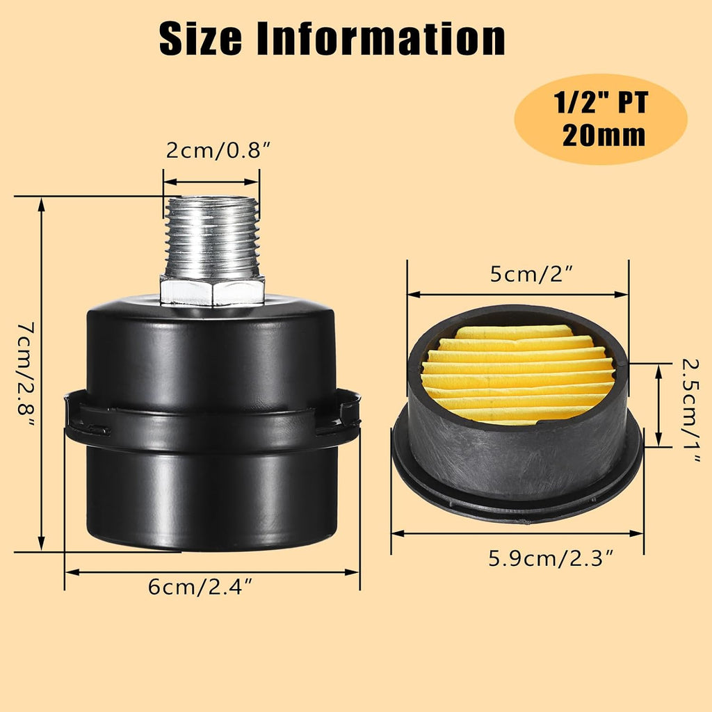 OwnMy 1 Set Air Compressor Silencer with Intake Filter, 1/2" Thread