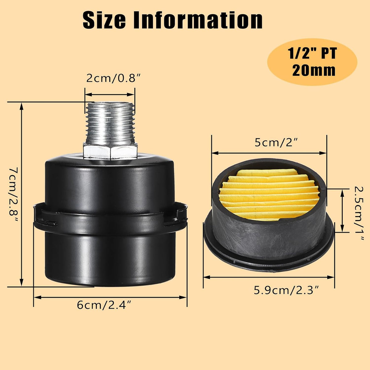 OwnMy 1 Set Air Compressor Silencer with Intake Filter, 1/2" Thread