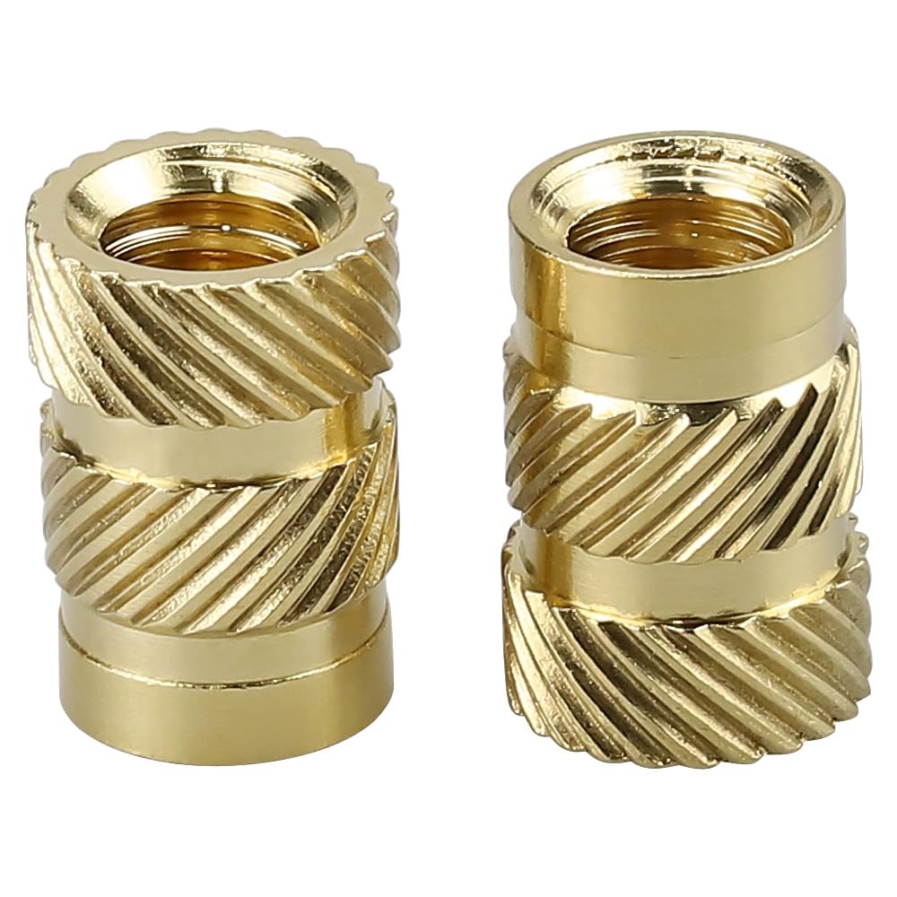 #6-32 Brass Threaded Inserts (60-Pack), Heat Set Knurled Nuts for 3D Printing & Plastics, 5/32" Height, Female Threaded Brass Inserts