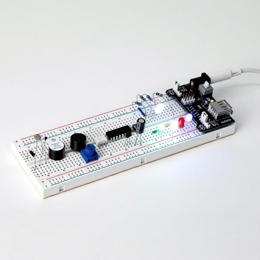 ELEGOO Upgraded Electronics Fun Kit w/Power Supply Module, Jumper Wire, Precision Potentiometer, 830 tie-Points
