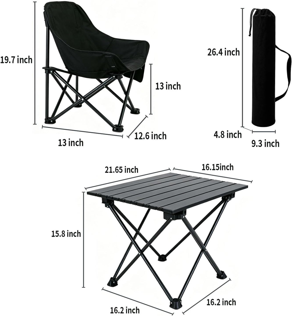 Portable Camping Chair Table Set,2 Pcs Folding Picnic Table Chair with Carry Bag,600D Oxford Fabric,Compact Camping