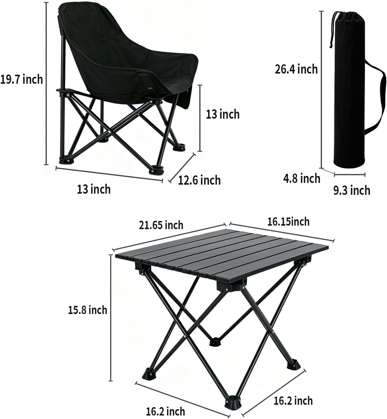 Portable Camping Chair Table Set,2 Pcs Folding Picnic Table Chair with Carry Bag,600D Oxford Fabric,Compact Camping