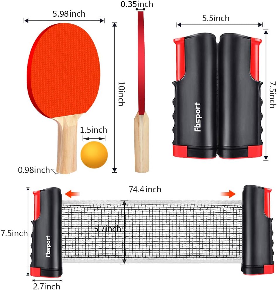 Ping Pong Paddle Set, Portable Table Tennis Set with Retractable Net,Rackets,Balls and Carry Bag for Indoor/Outdoor