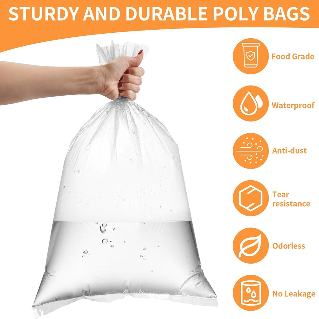 Plastic Flat Open Poly Bags, 30 Count 18 x 24 inch Clear Plastic Bags