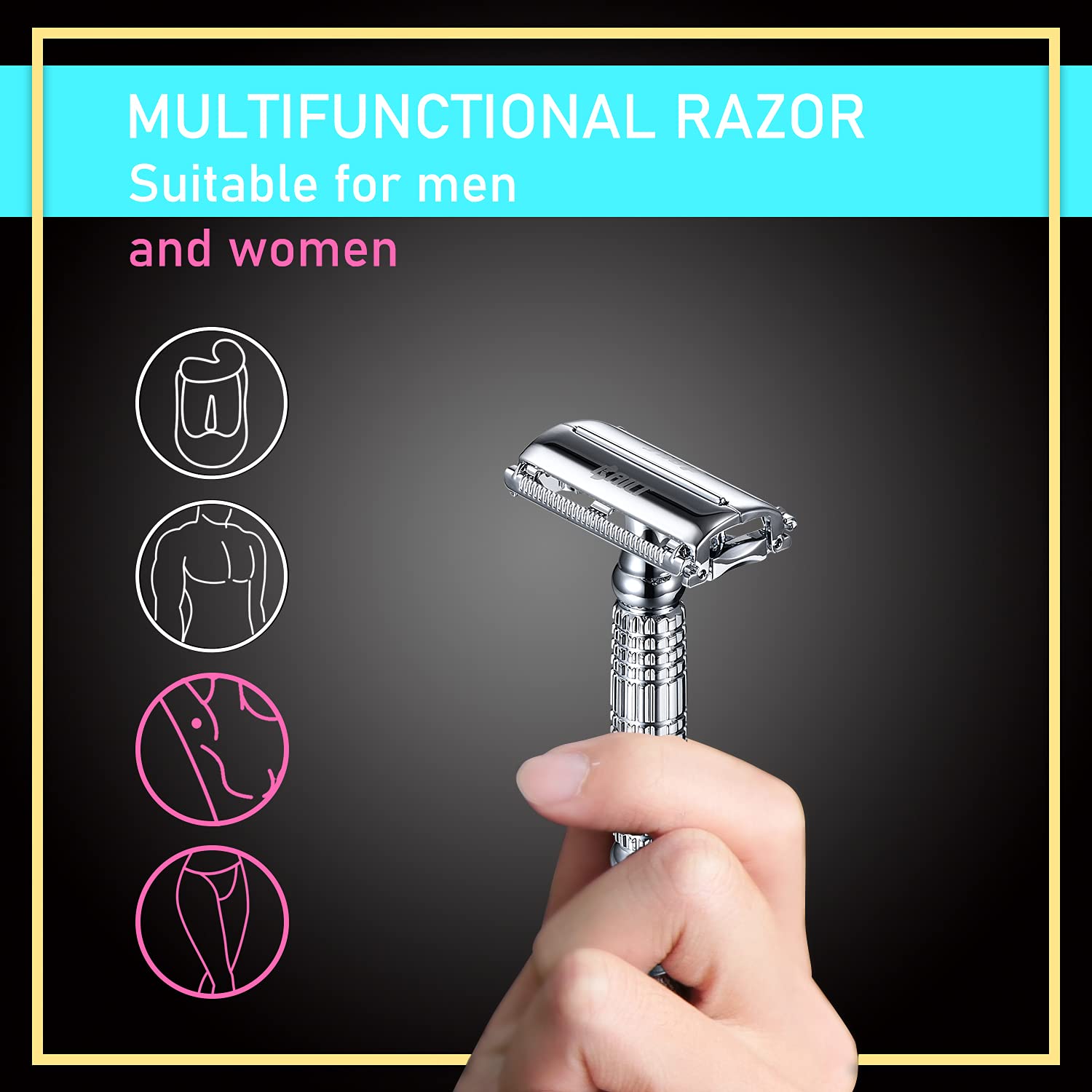 Butterfly Open TTO Double Edge Metal Safety Razor Wet Shaving Kit for Men Women with Platinum Blade and Mirrored