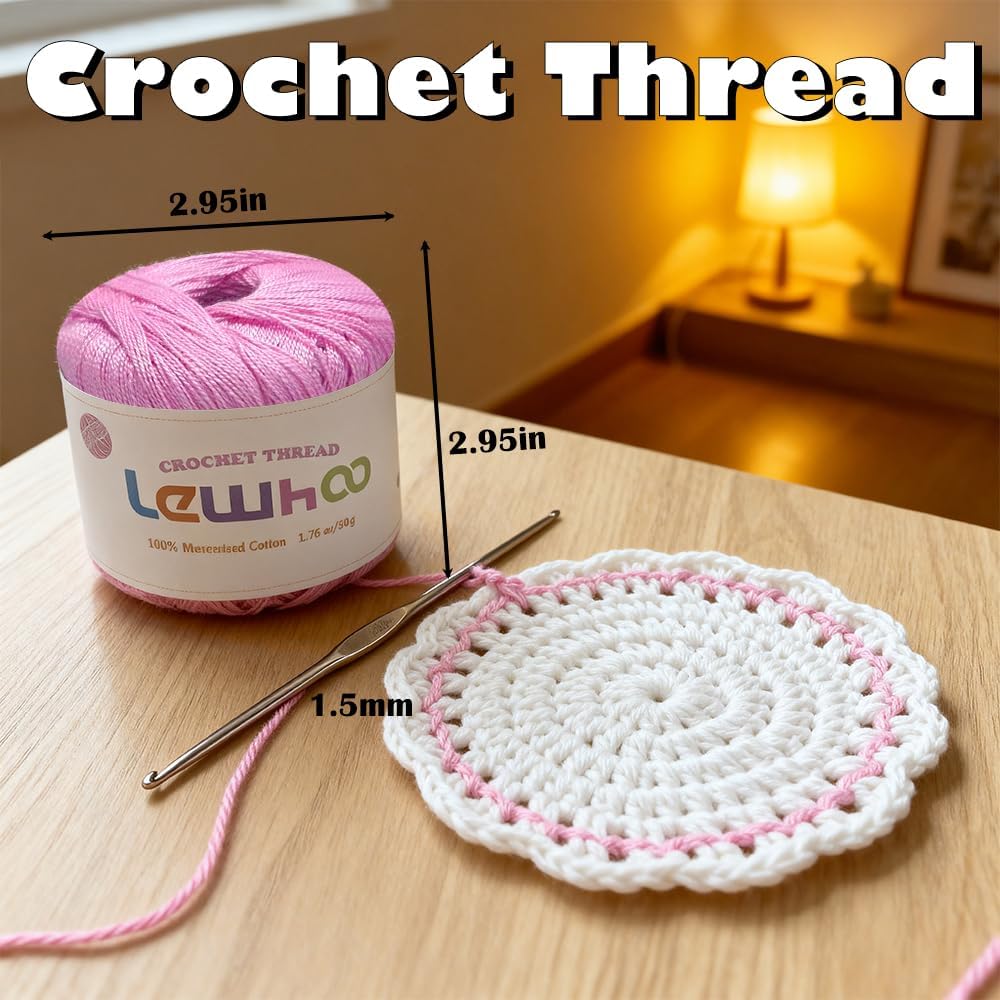 Crochet Thread, Size 10 Mercerized Cotton Lace Yarn Set | 8 Pearl 50g Balls Yarn for Hand Knitting