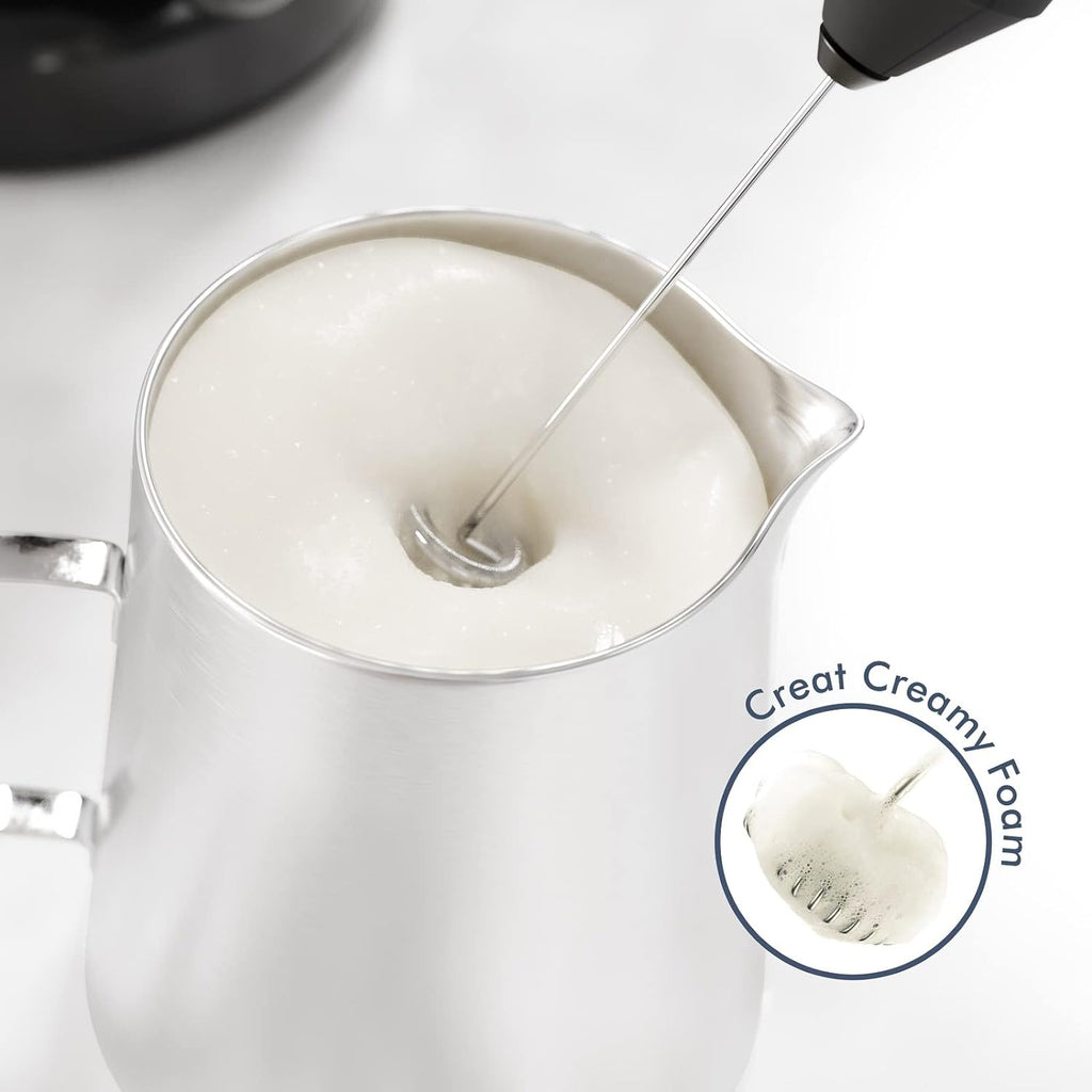 Powerful Milk Frother Wand - Mini Handheld Milk Frother with Stainless Steel Whisk - Battery-Powered Drink Mixer for