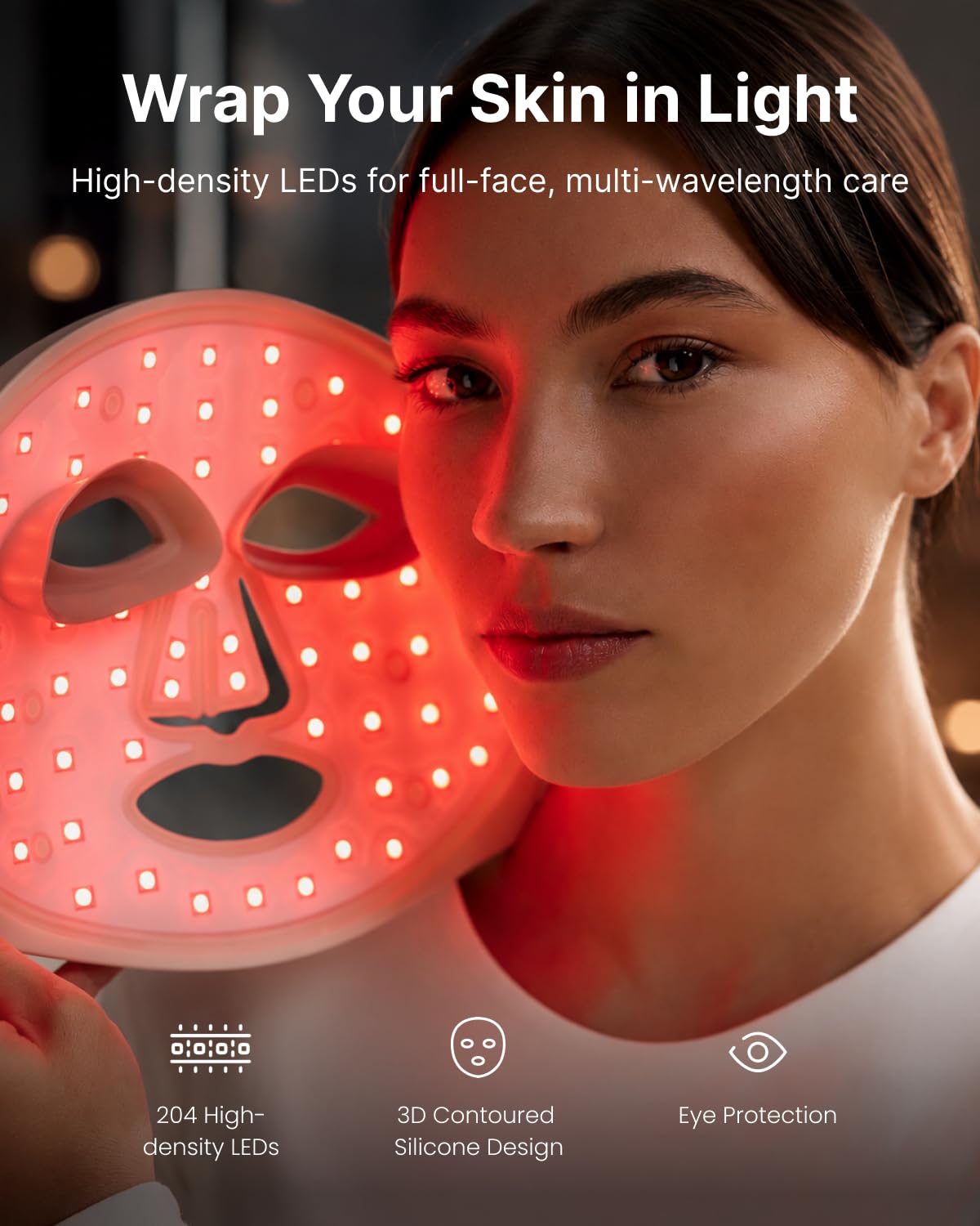 Red Light Therapy Mask for Face, 850nm NIR, FDA-Cleared, Cordless