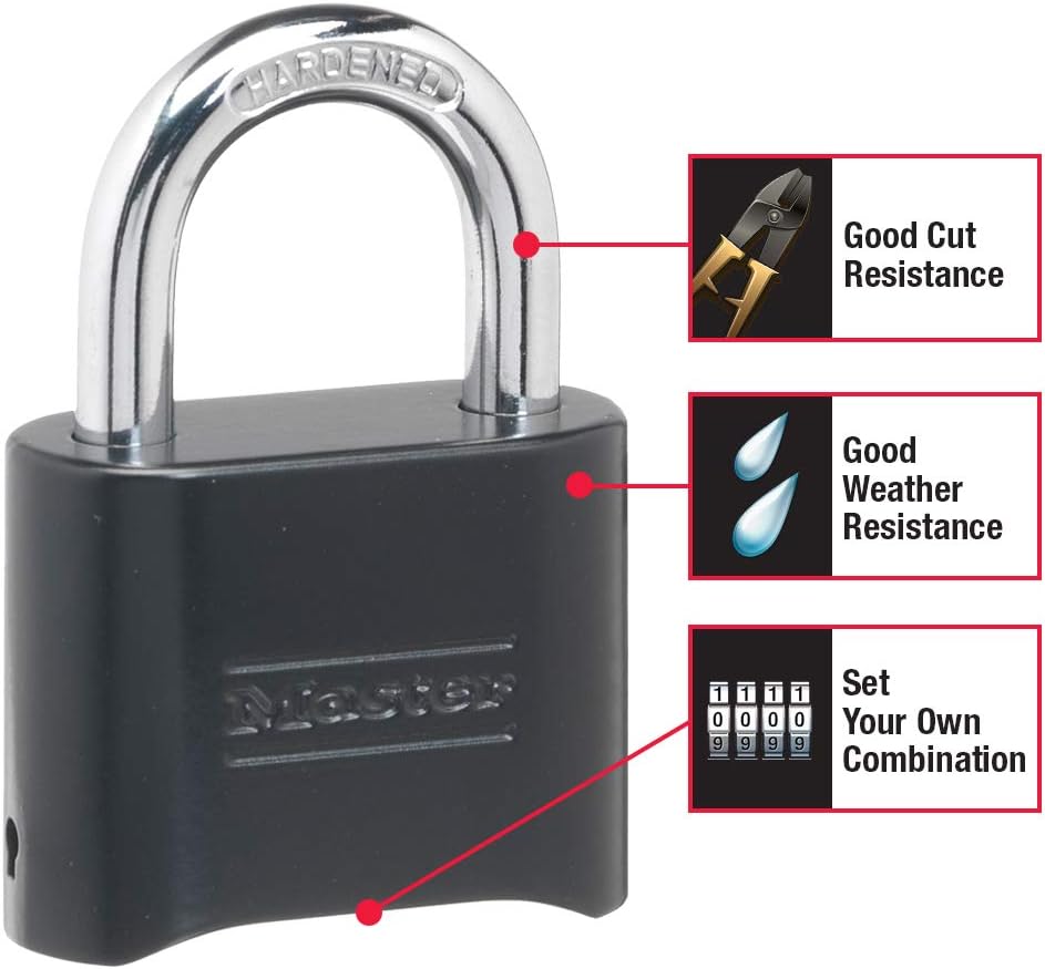 Combination Padlock Weather Resistant Lock Black 4-Pack 178EC4 | Resettable Combination Lock For Gym Lockers, Gates
