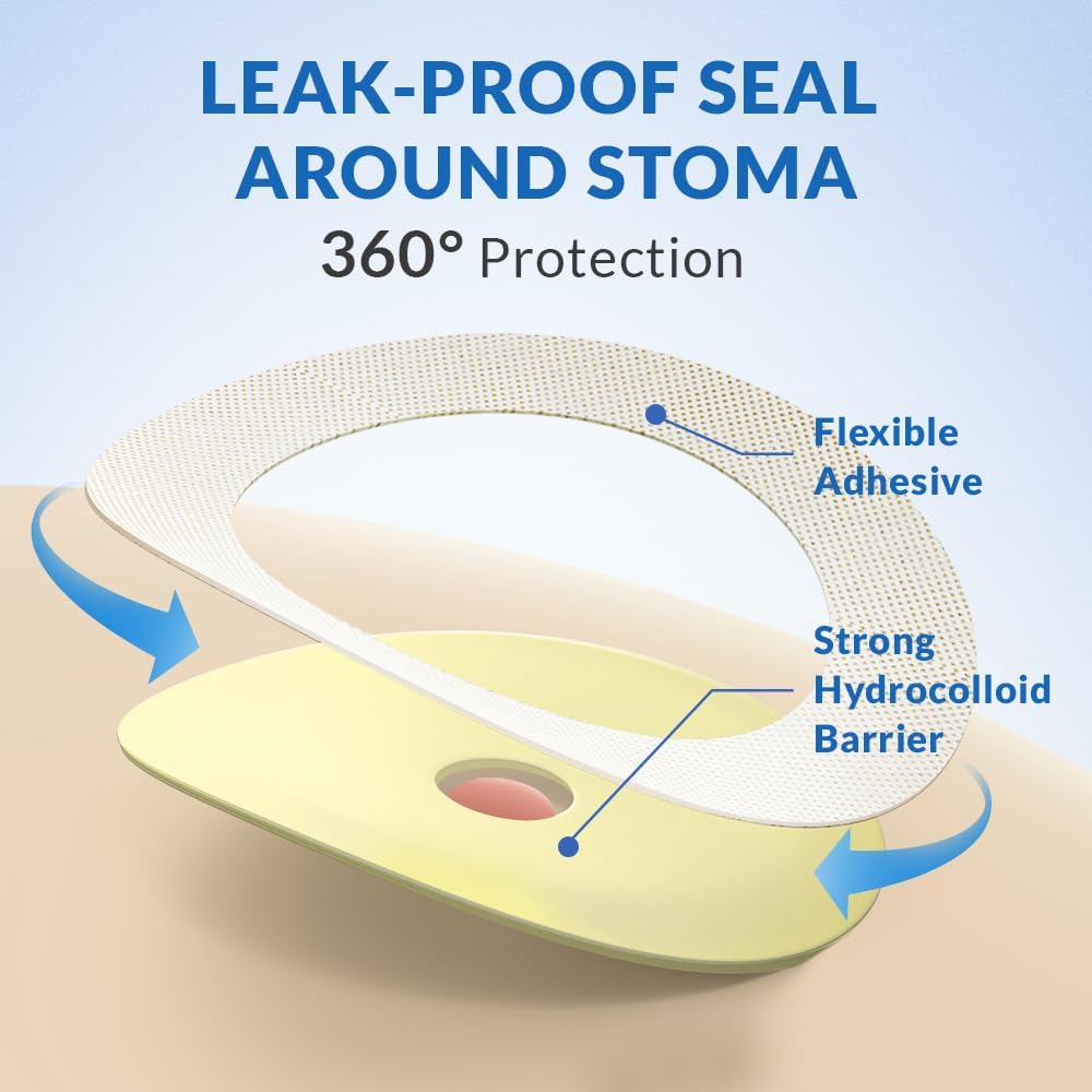 Ostomy Bags, 10Pcs One Piece Drainable Pouches, Hook and Loop Closure, Colostomy & Ileostomy Supplies, Hydrocolloid
