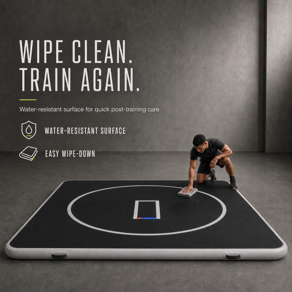 Inflatable Wrestling Mat for Jiu Jitsu, 4-Inch Thick with 600W Pump | FAST SETUP - 2-3 minutes each to inflate and