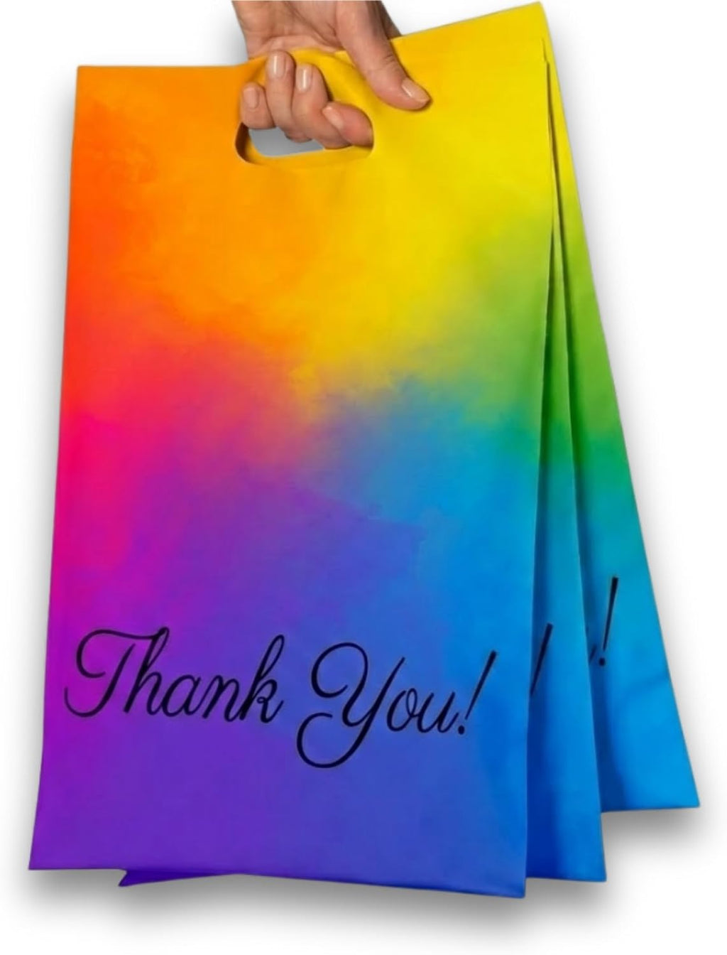 Rainbow Poly Mailers with Handle, 10x13, 100 Pack, Thank You Bags