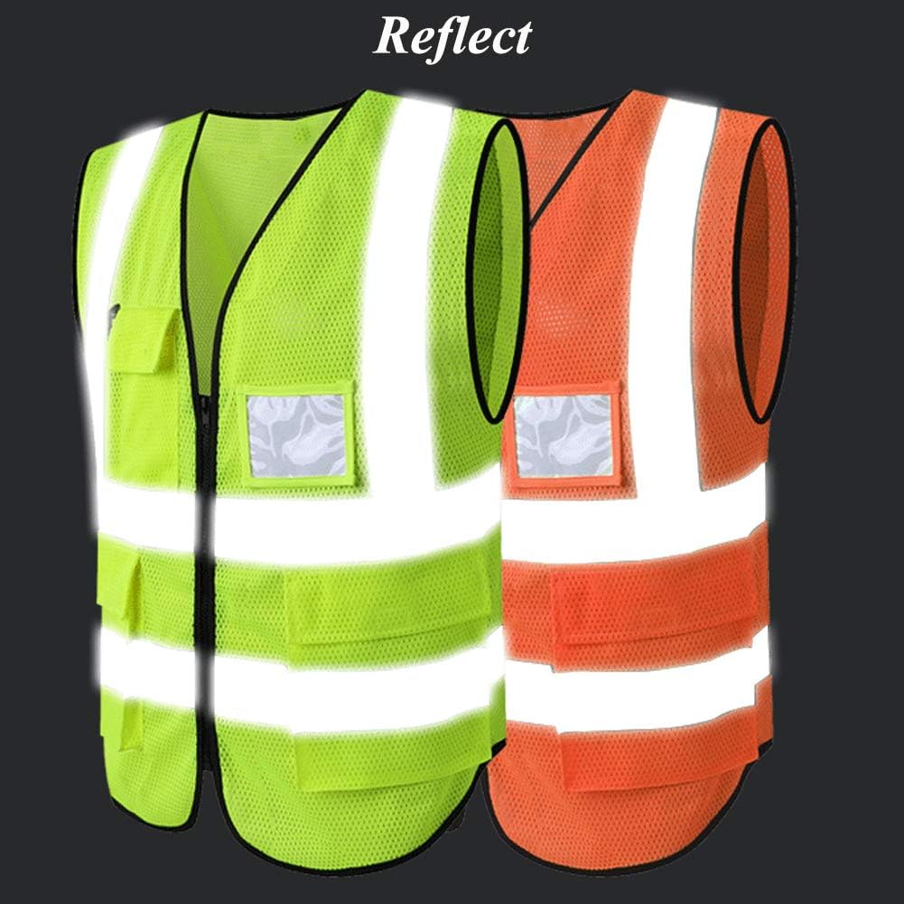 High Visibility Mesh Safety Reflective Vest with Pockets and Zipper, Meets ANSI/ISEA Standards