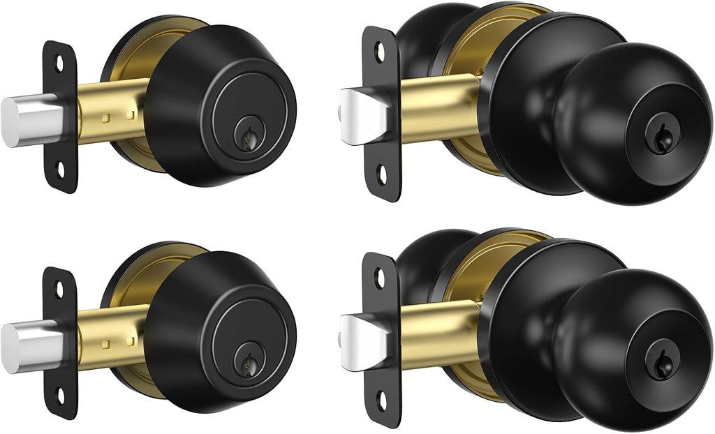 2 Pack Exterior Door Lock Set Matte Black Door Locks for Front Door | Keyed Alike Deadbolt Lock, Stainless Steel