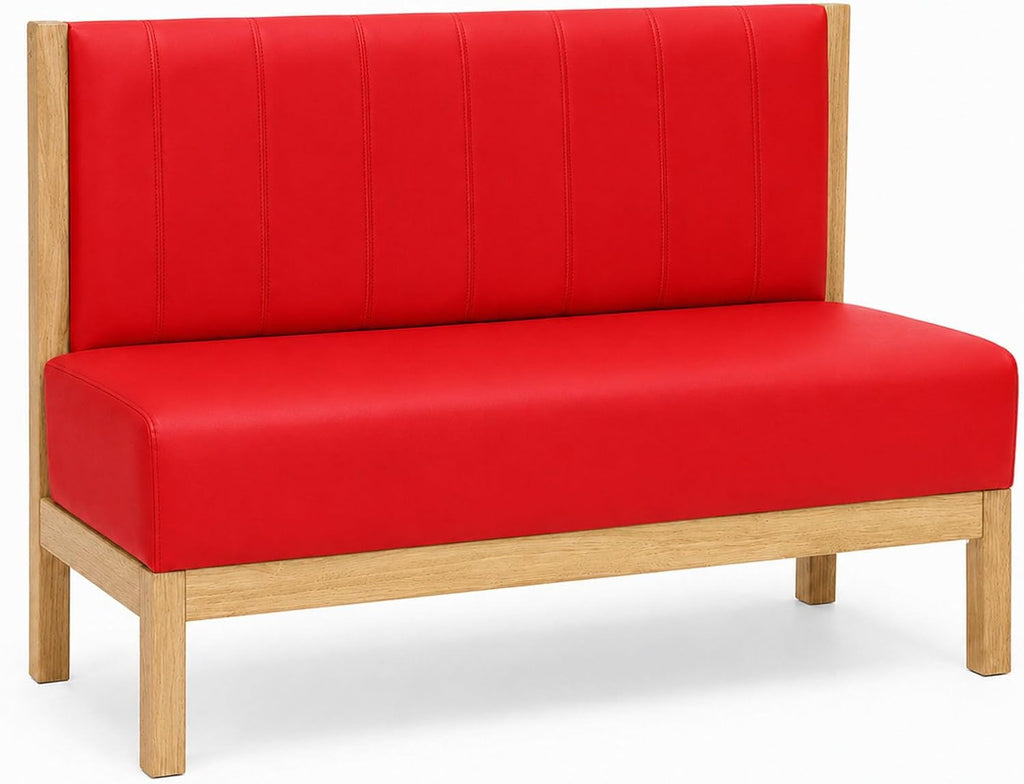 Dining Bench with Back, Booth Seating, Red PU Leather, 39.4in