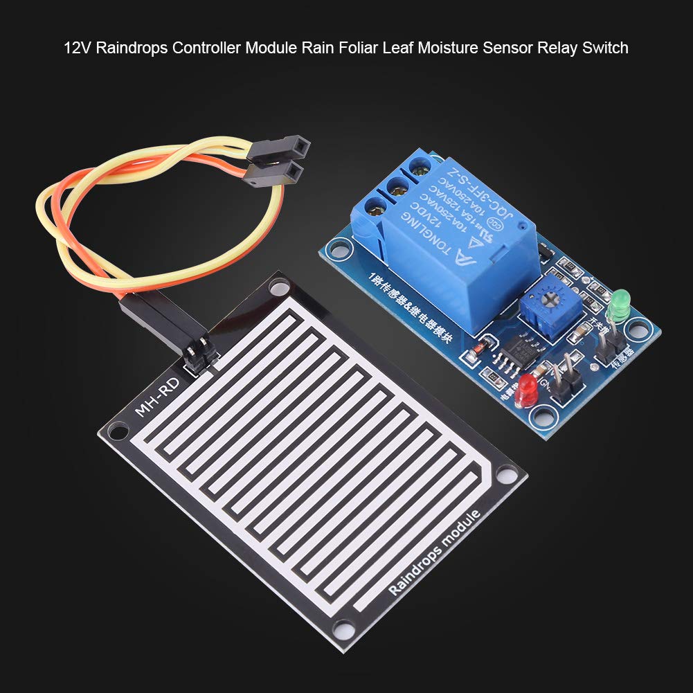 Raindrops Sensor, 12V Rain Dectection Module Adjustable Rain Sensor Controller Relay for Weather Monitoring