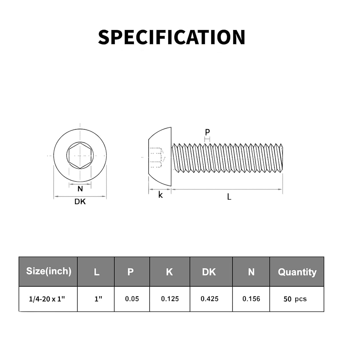 VGBUY 50Pcs 1/4-20 x 1 Button Head Socket Cap Bolts Screws,304 Stainless Steel 18-8,Black Zinc Plating,Fully Threaded,with Spanner Allen Hex Drive, for Furniture,Water Pump,Light Fixture(VG10306)