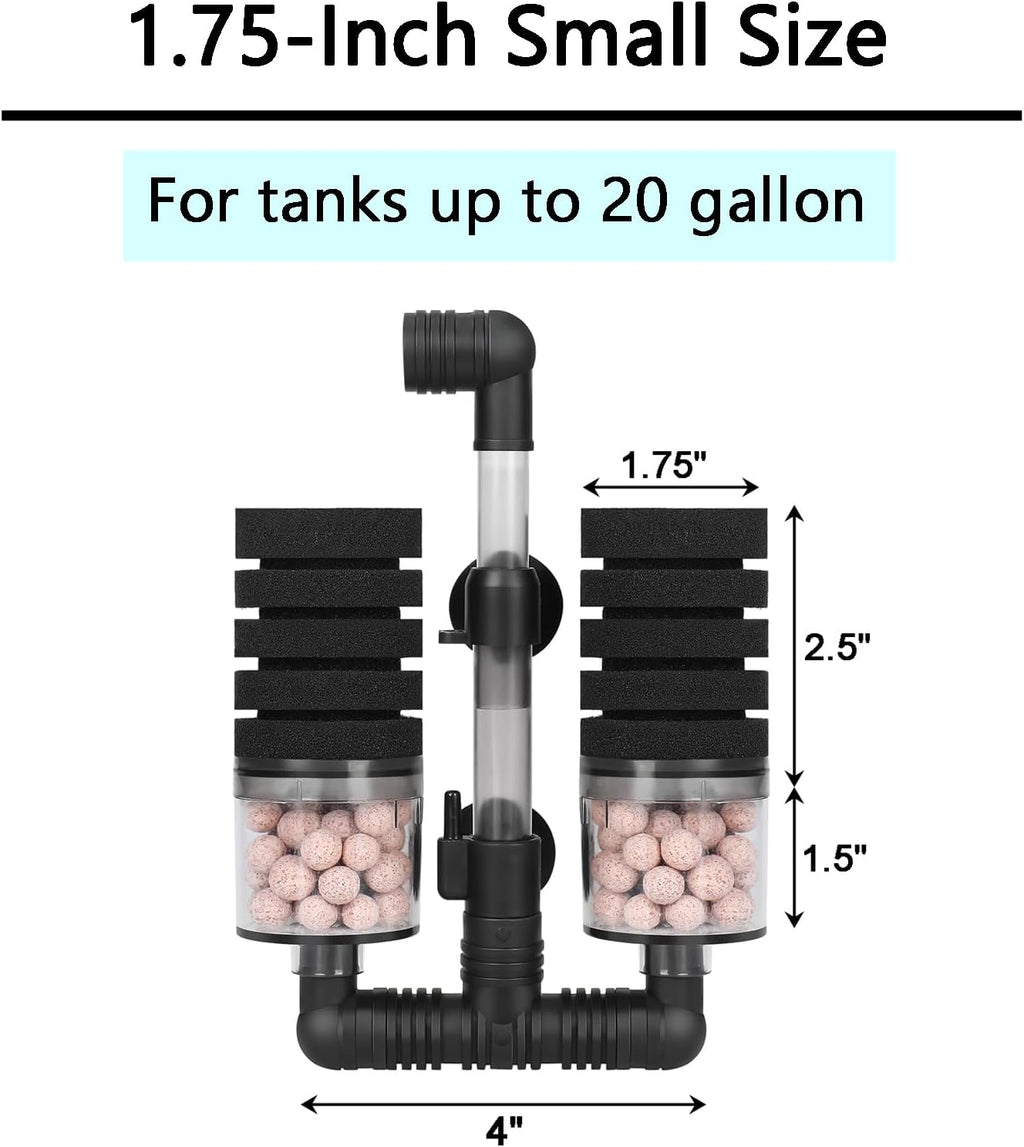 Aquarium Air Powered Sponge Filter with Ceramic Media Balls
