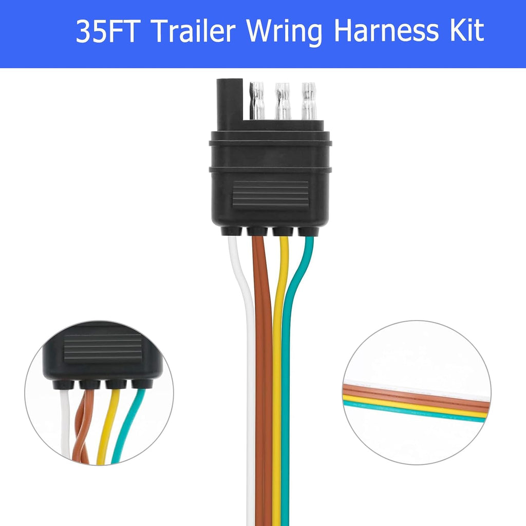 35FT 18 Gauge 4-Way Trailer Wire, Wishbone Wiring Harness Kit
