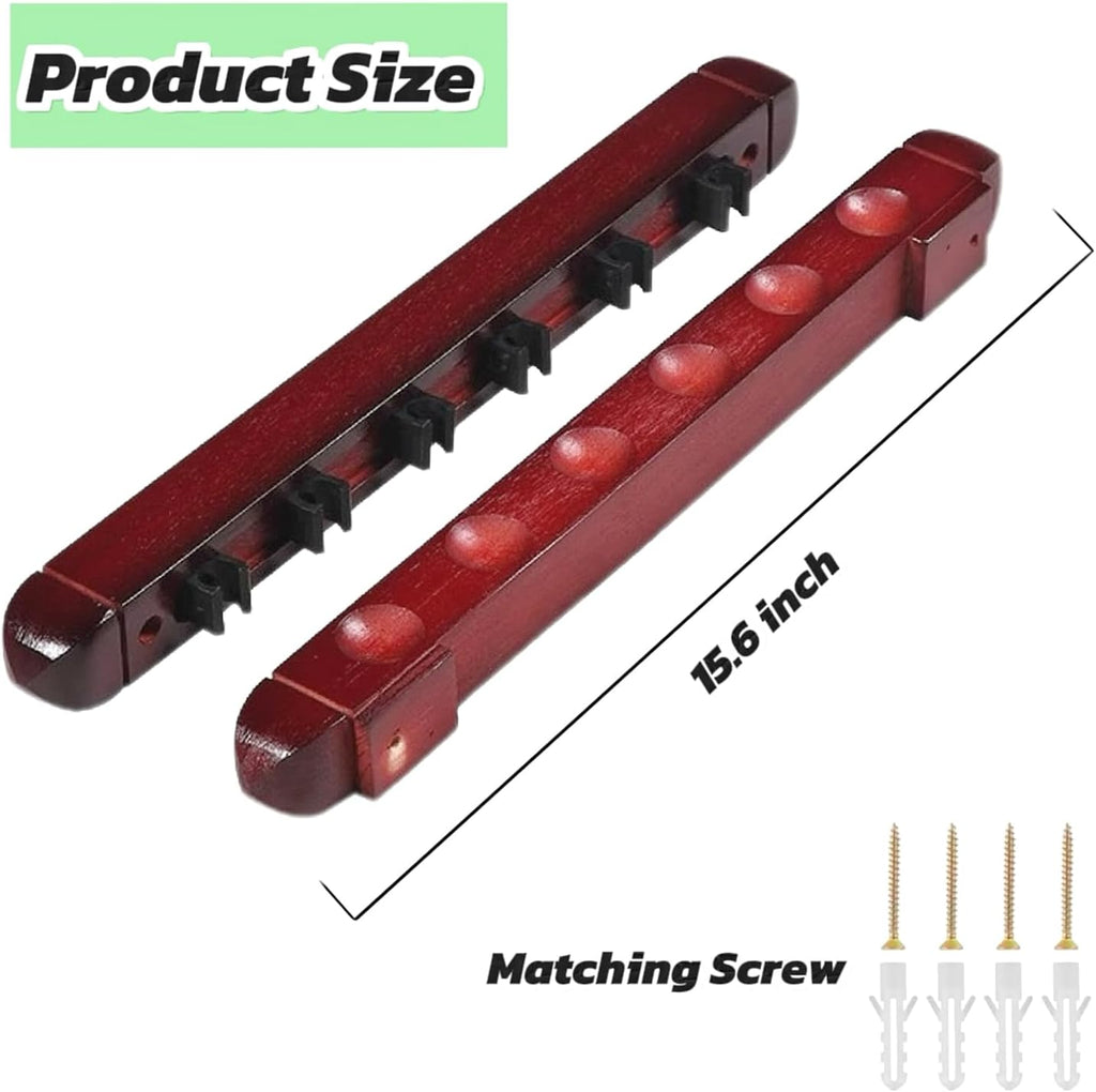 Wooden Billiard Cue Sticks Rack,2-Piece 4/6/8 Billiard Pool Cue Rack Wall Mounted Holders (wine, 6 cue)