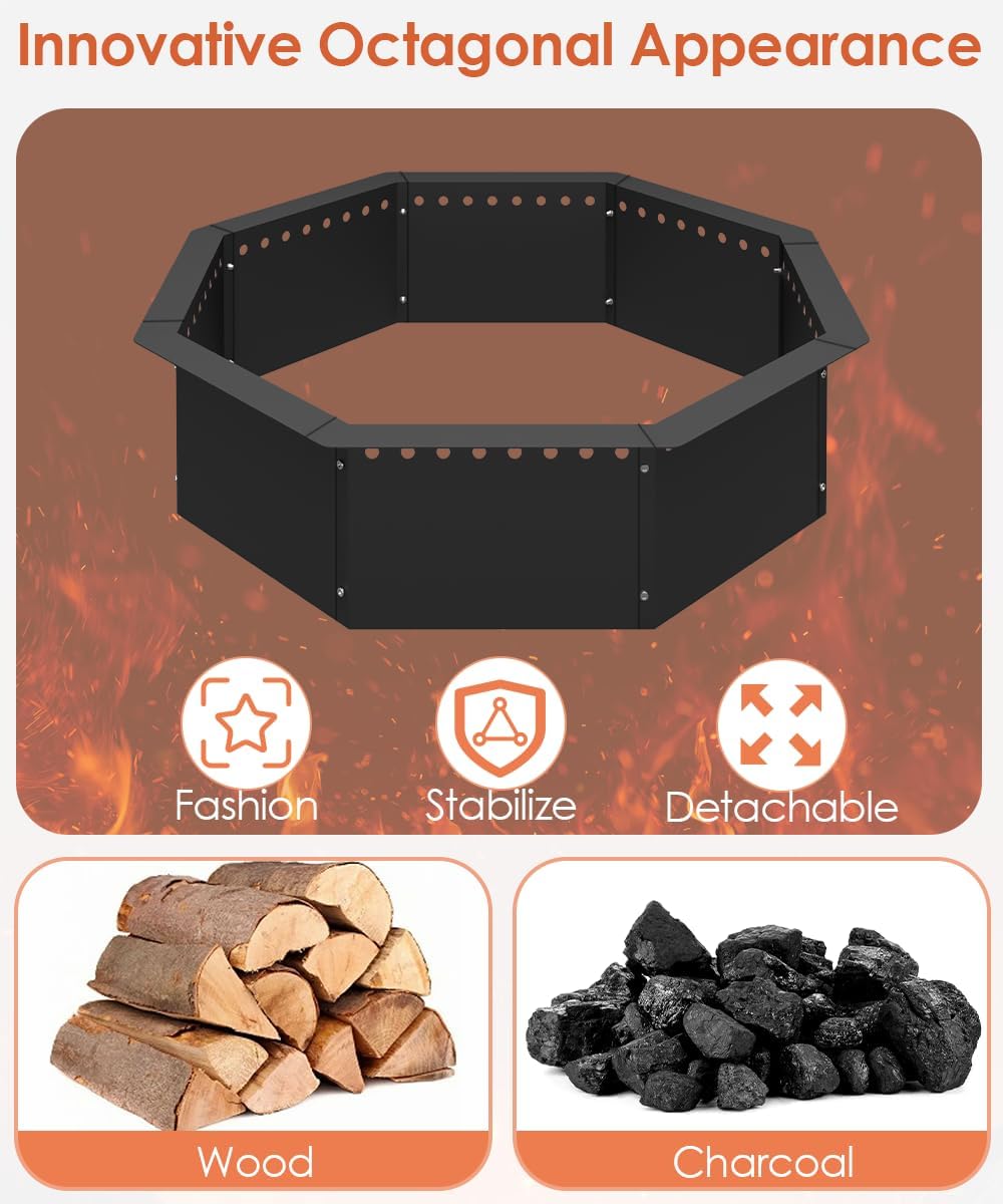 Smokeless Fire Pit Ring 35-Inch Outer 31-Inch Inner Diameter, Large Solid Steel Firepit Liner for Outside Wood